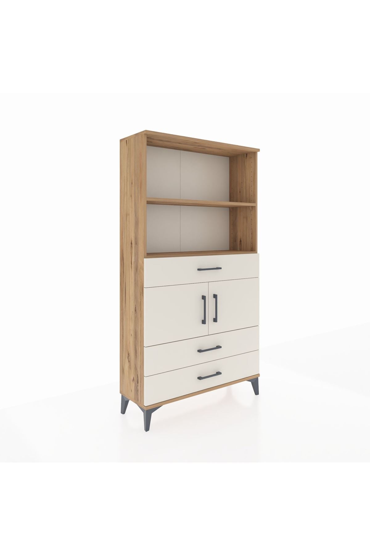 Arges Dolap 3 Raflı 3 Çekmeceli 2 Kapaklı 88x30x163 Çam-Aytaşı