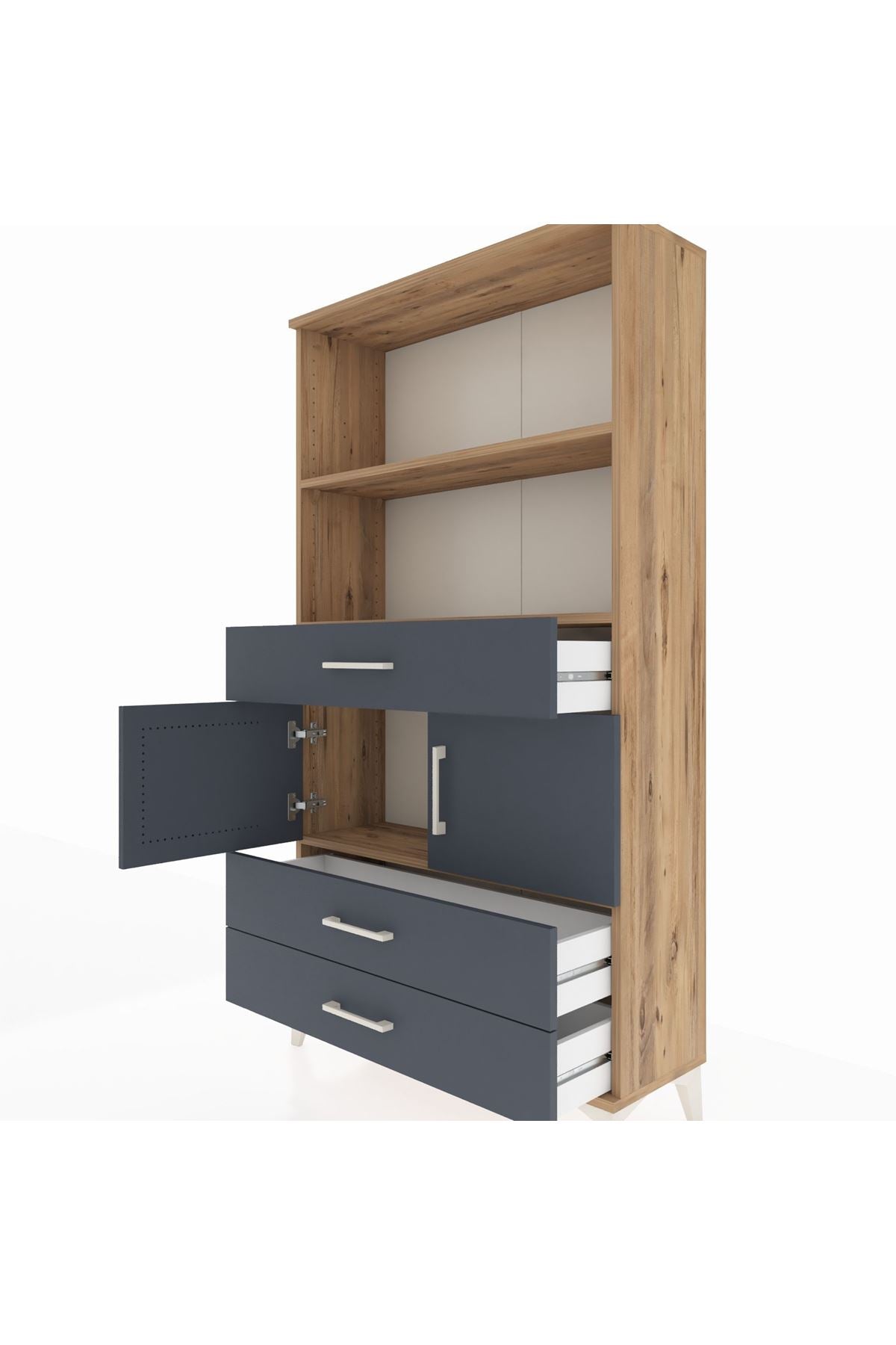 Arges Dolap 3 Raflı 3 Çekmeceli 2 Kapaklı 88x30x163 Çam-Antrasit