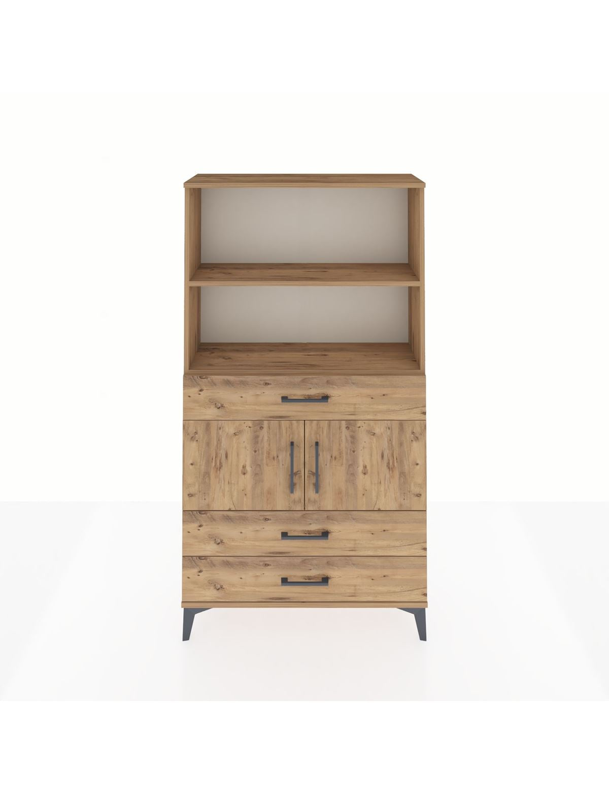 Arges Dolap 3 Raflı 3 Çekmeceli 2 Kapaklı 88x30x163 Çam-Çam