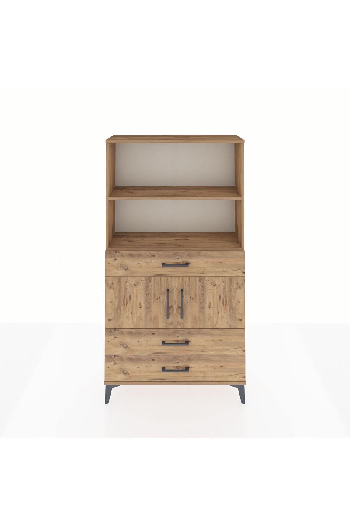 Arges Dolap 3 Raflı 3 Çekmeceli 2 Kapaklı 88x30x163 Çam-Çam