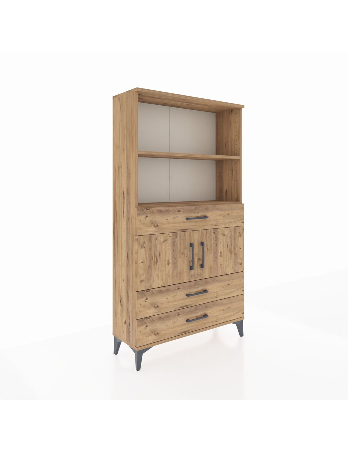 Arges Dolap 3 Raflı 3 Çekmeceli 2 Kapaklı 88x30x163 Çam-Çam