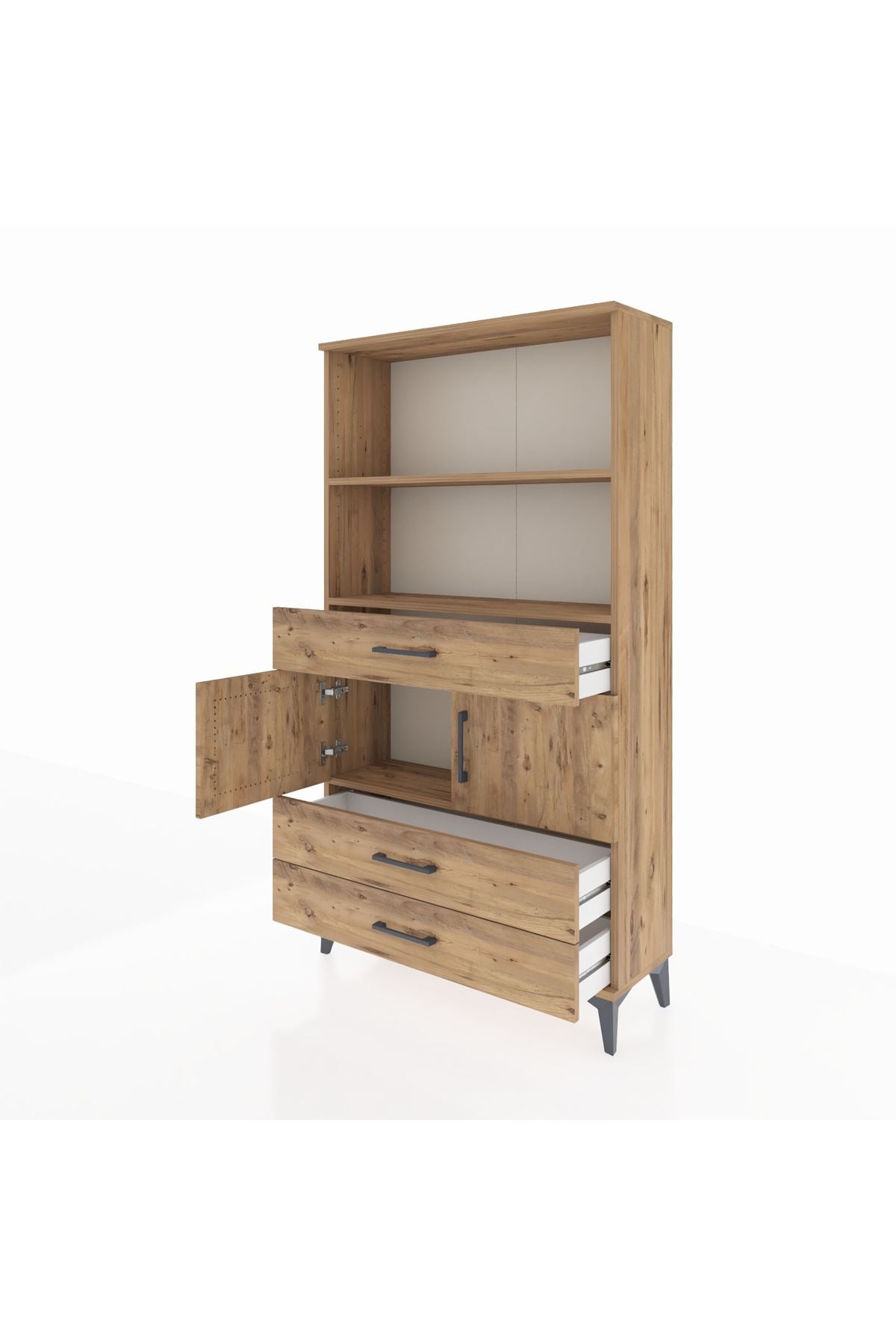 Arges Dolap 3 Raflı 3 Çekmeceli 2 Kapaklı 88x30x163 Çam-Çam