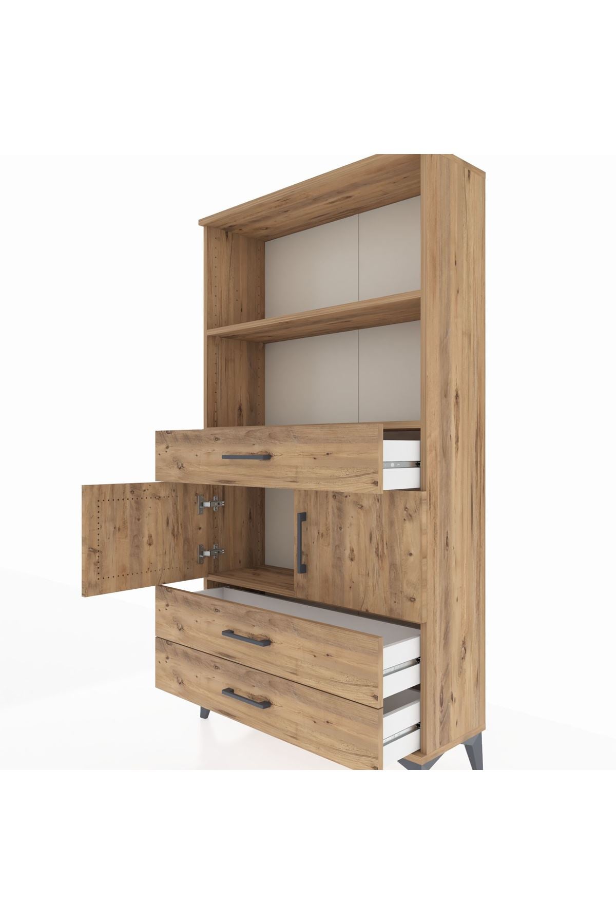 Arges Dolap 3 Raflı 3 Çekmeceli 2 Kapaklı 88x30x163 Çam-Çam