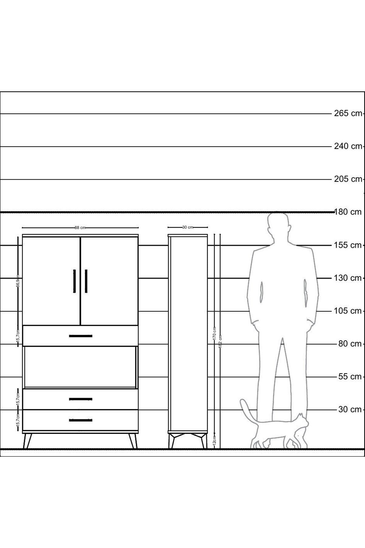 Arges Dolap 3 Raflı 3 Çekmeceli 2 Kapaklı 88x30x163 Aytaşı-Antrasit