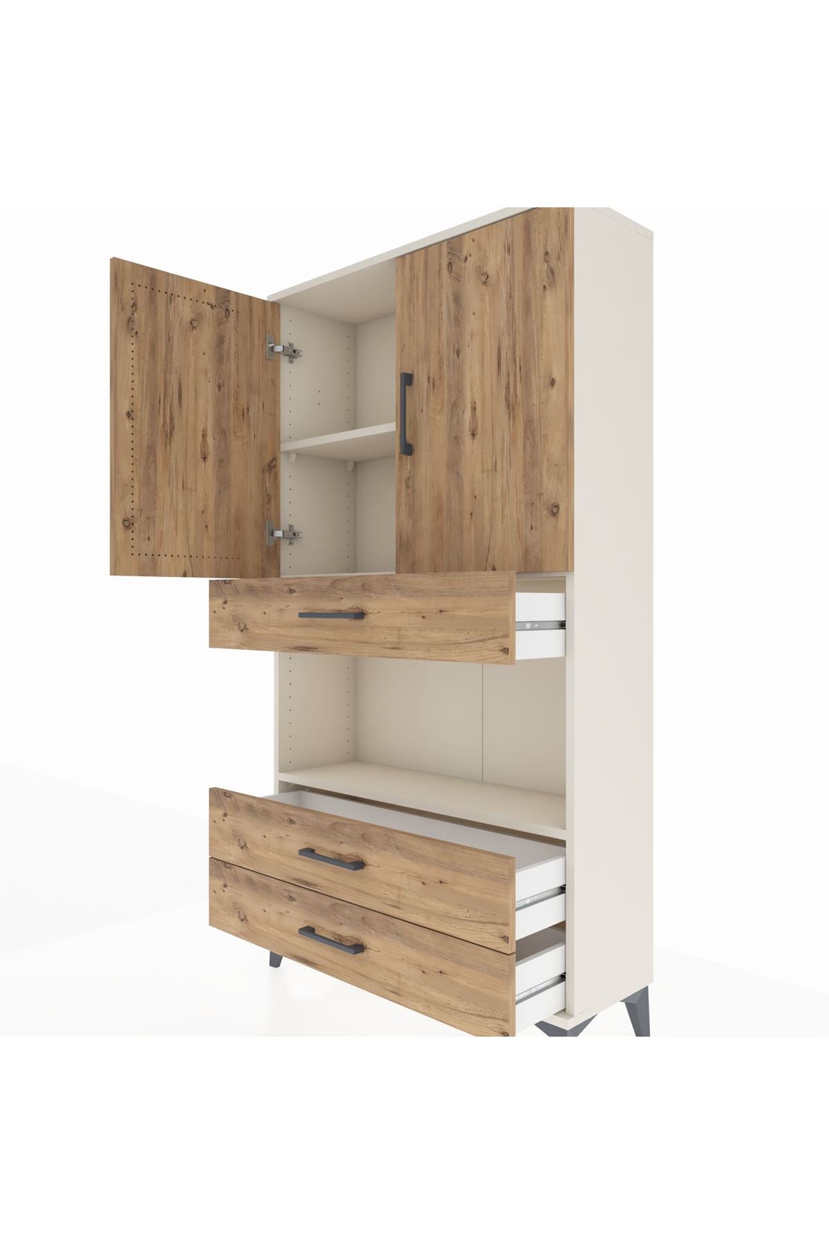 Arges Dolap 3 Raflı 3 Çekmeceli 2 Kapaklı 88x30x163 Aytaşı-Çam