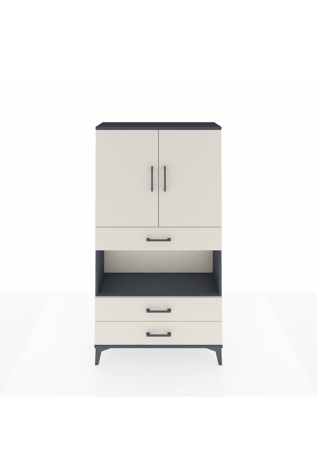 Arges Dolap 3 Raflı 3 Çekmeceli 2 Kapaklı 88x30x163 Antrasit-Aytaşı