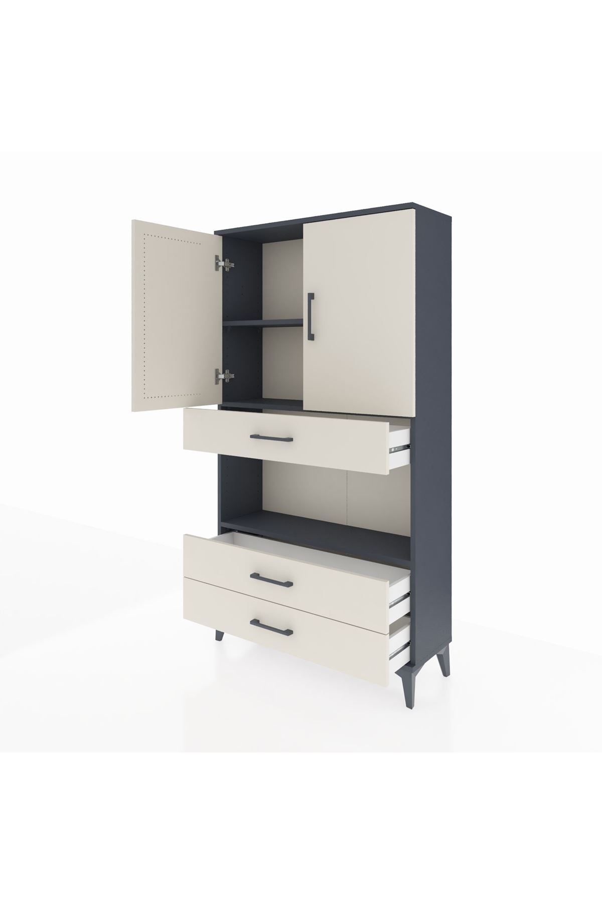 Arges Dolap 3 Raflı 3 Çekmeceli 2 Kapaklı 88x30x163 Antrasit-Aytaşı