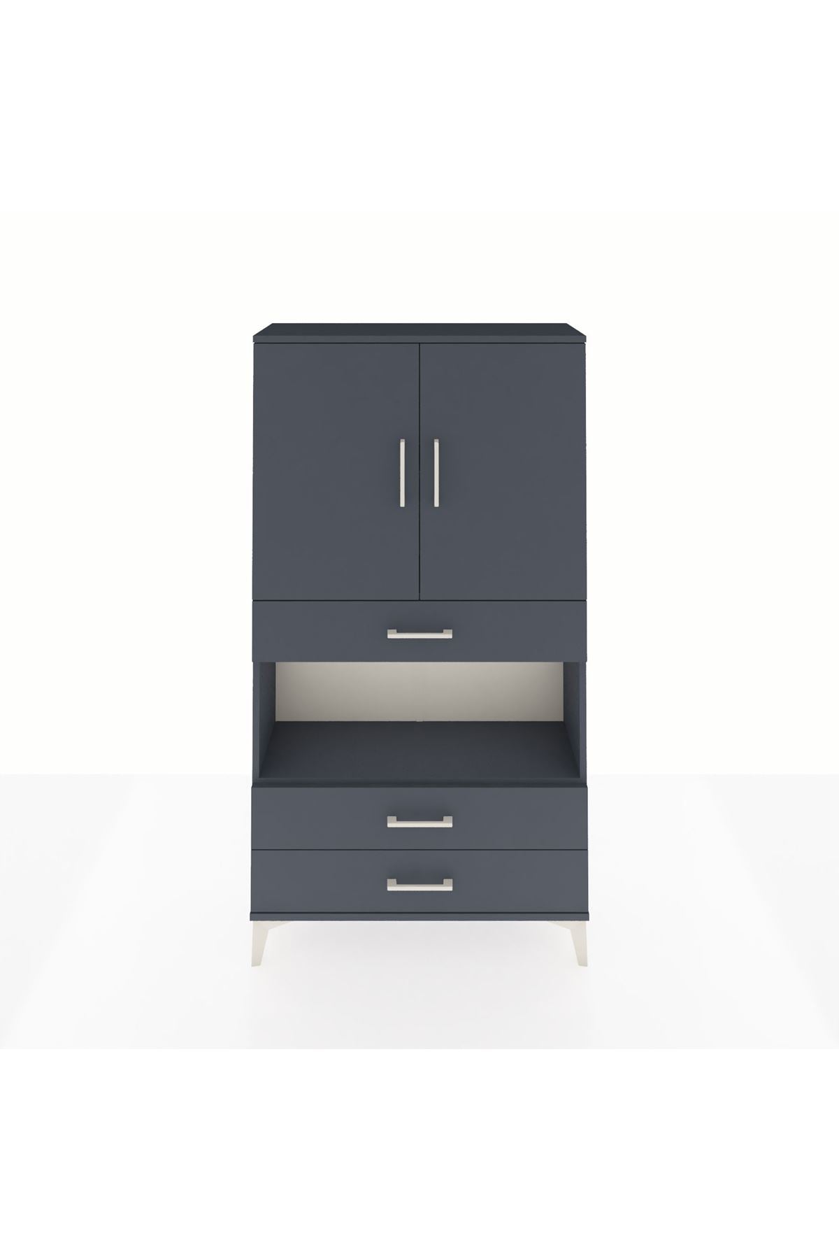 Arges Dolap 3 Raflı 3 Çekmeceli 2 Kapaklı 88x30x163 Antrasit-Antrasit