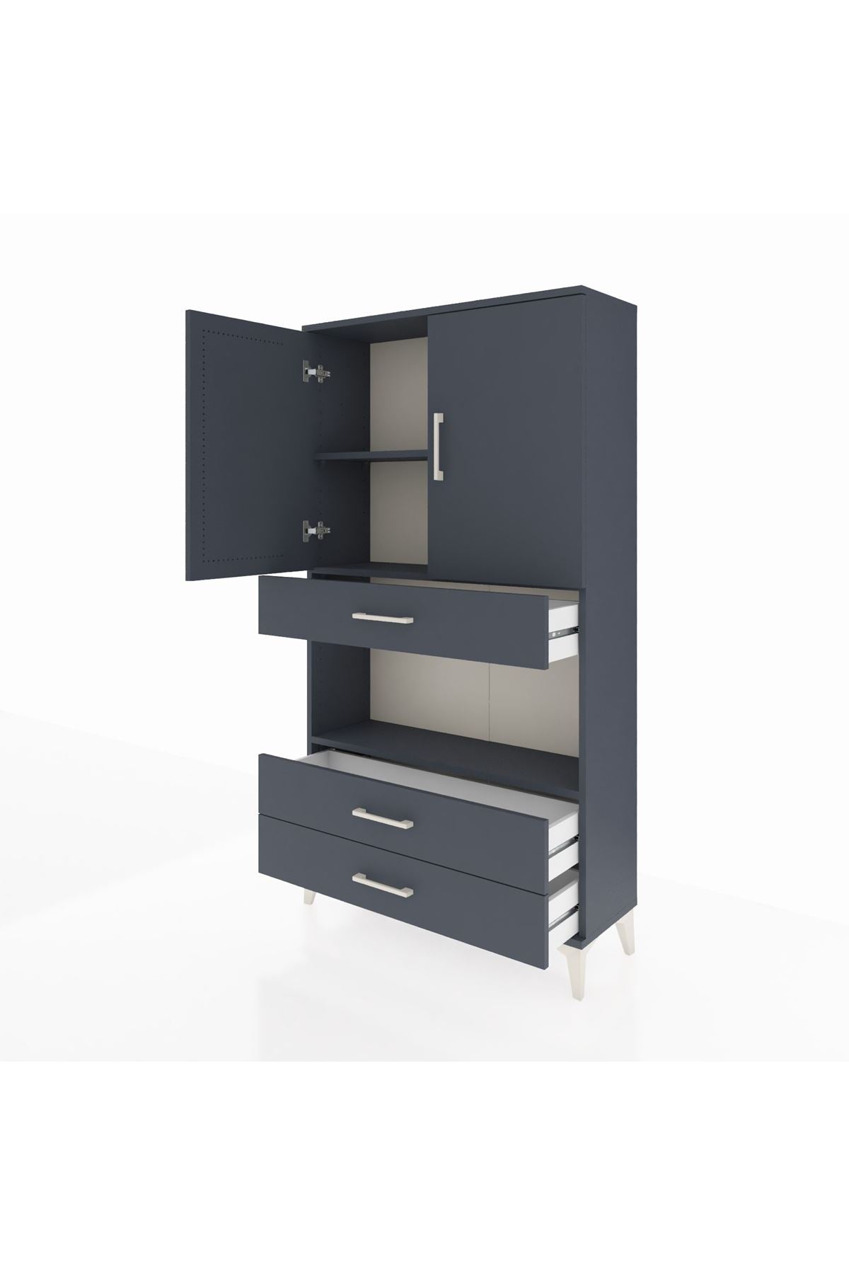 Arges Dolap 3 Raflı 3 Çekmeceli 2 Kapaklı 88x30x163 Antrasit-Antrasit