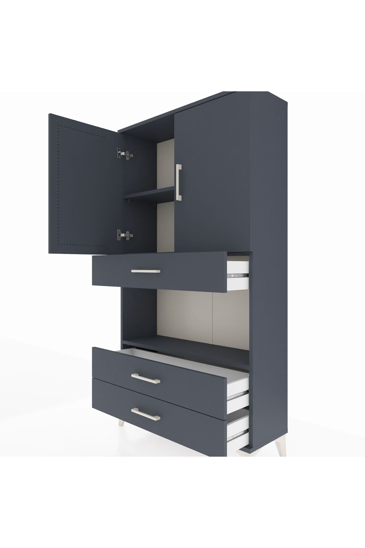 Arges Dolap 3 Raflı 3 Çekmeceli 2 Kapaklı 88x30x163 Antrasit-Antrasit