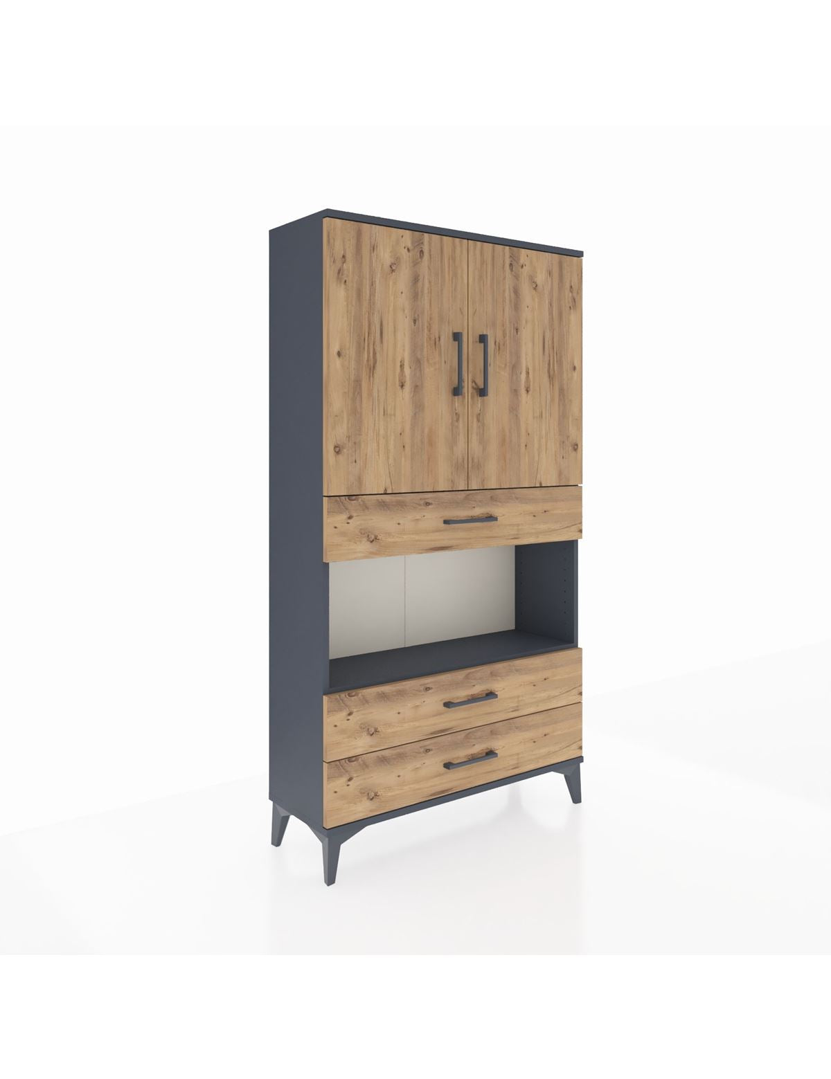 Arges Dolap 3 Raflı 3 Çekmeceli 2 Kapaklı 88x30x163 Antrasit-Çam