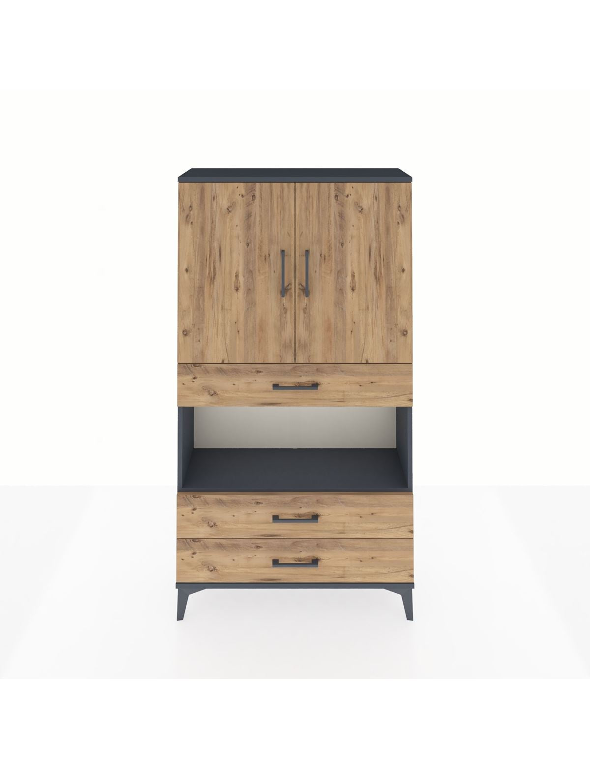 Arges Dolap 3 Raflı 3 Çekmeceli 2 Kapaklı 88x30x163 Antrasit-Çam