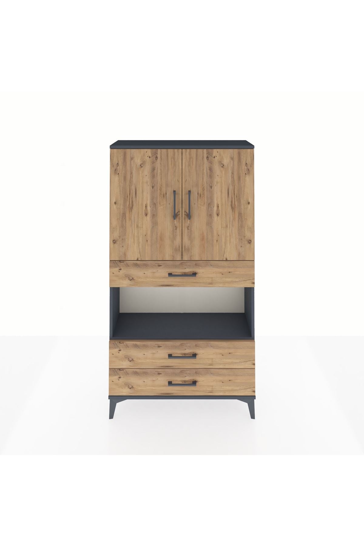 Arges Dolap 3 Raflı 3 Çekmeceli 2 Kapaklı 88x30x163 Antrasit-Çam