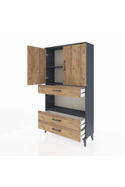 Arges Dolap 3 Raflı 3 Çekmeceli 2 Kapaklı 88x30x163 Antrasit-Çam