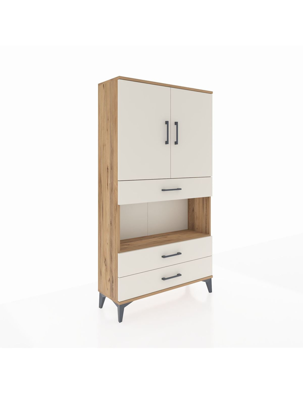 Arges Dolap 3 Raflı 3 Çekmeceli 2 Kapaklı 88x30x163 Çam-Aytaşı