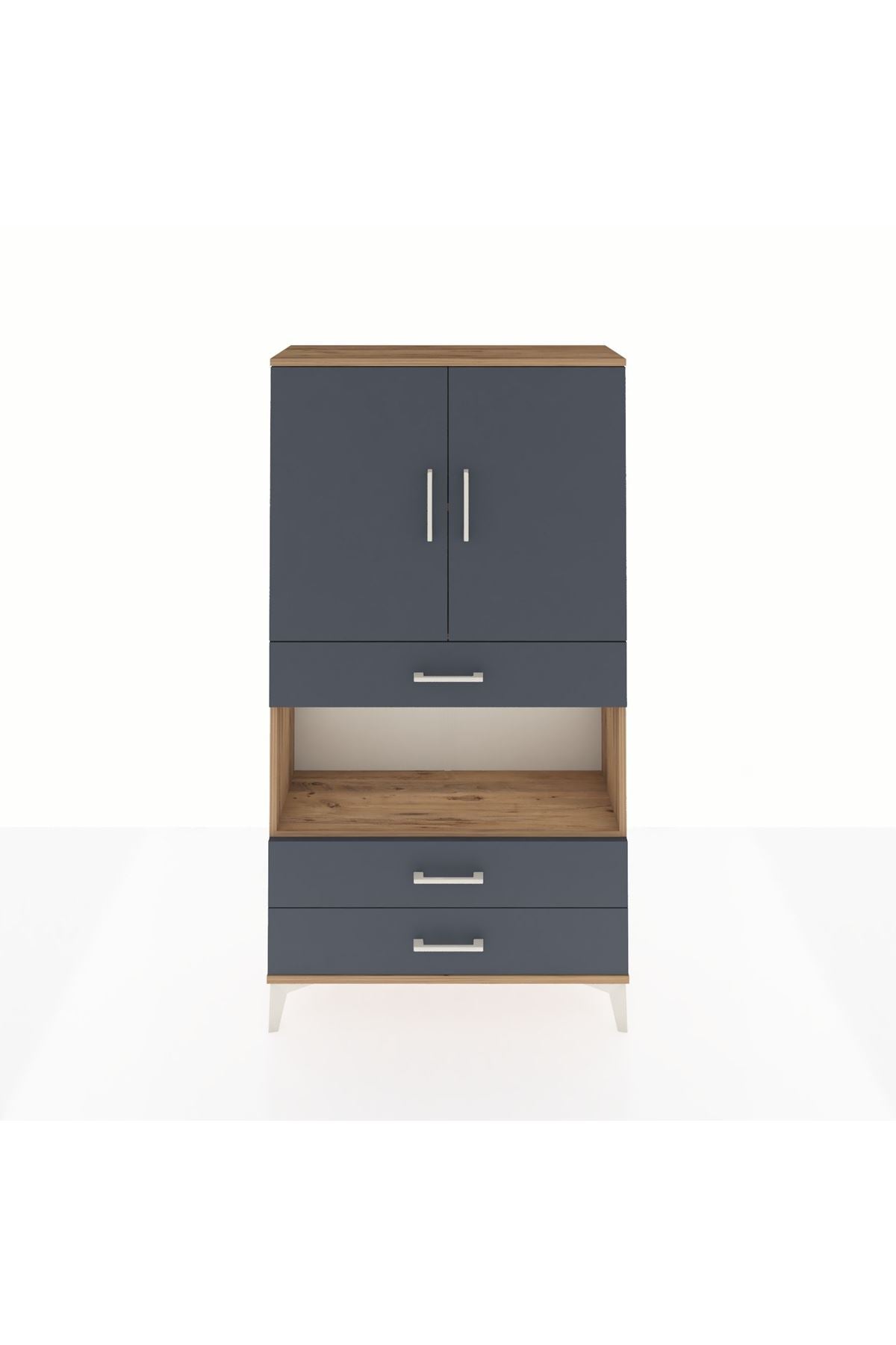 Arges Dolap 3 Raflı 3 Çekmeceli 2 Kapaklı 88x30x163 Çam-Antrasit