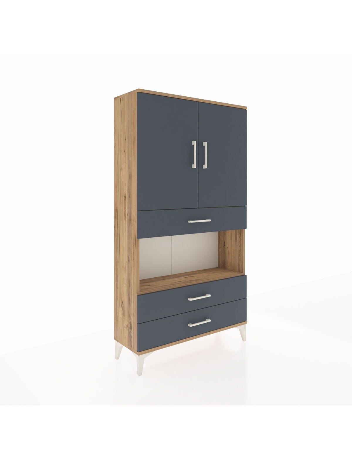 Arges Dolap 3 Raflı 3 Çekmeceli 2 Kapaklı 88x30x163 Çam-Antrasit