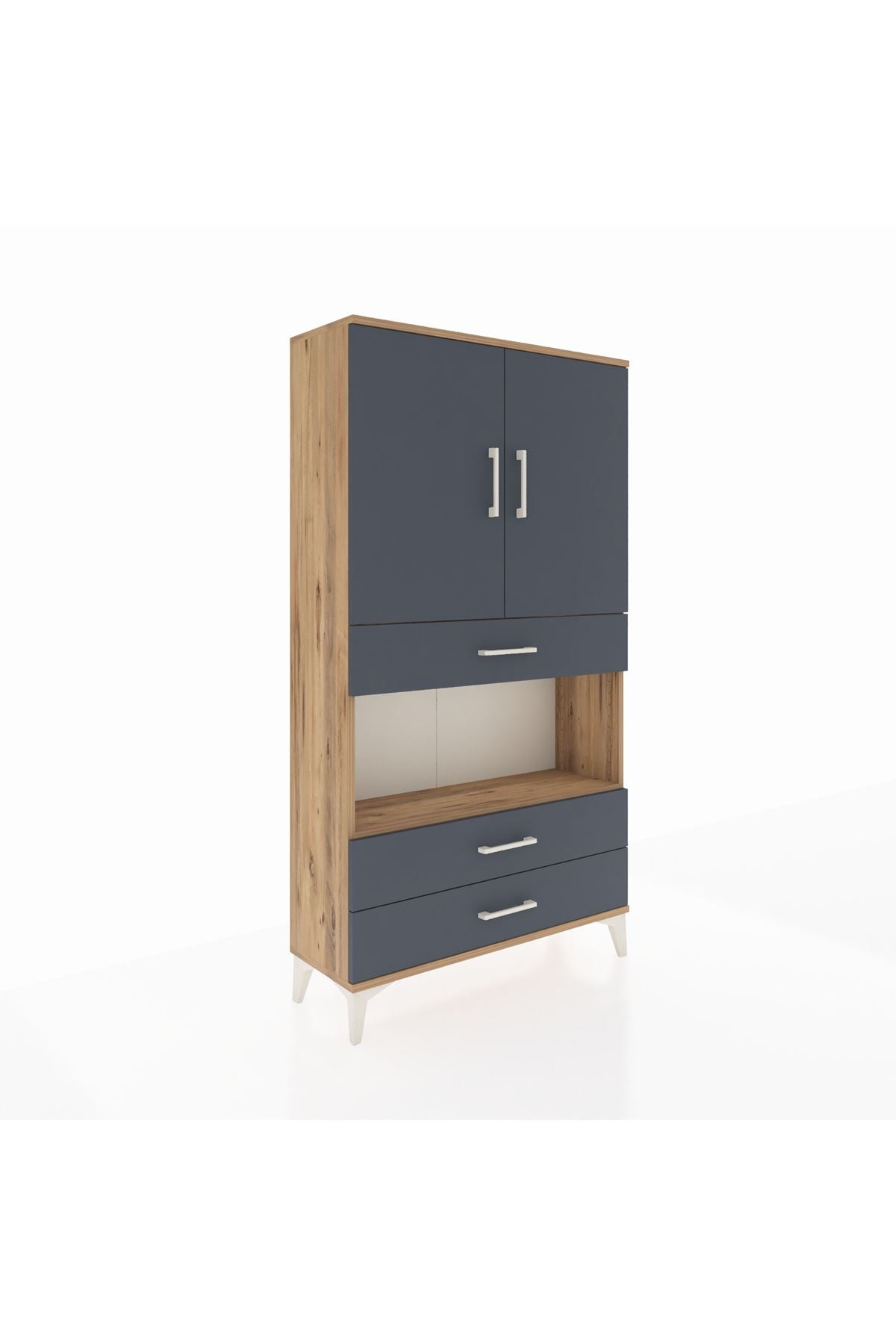 Arges Dolap 3 Raflı 3 Çekmeceli 2 Kapaklı 88x30x163 Çam-Antrasit