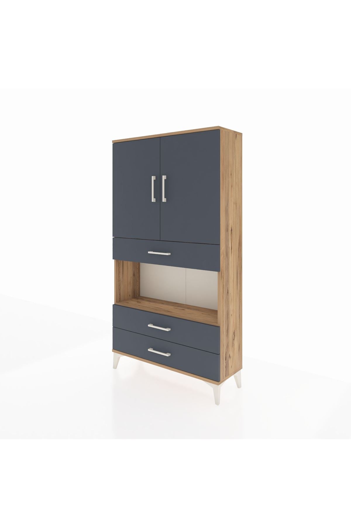 Arges Dolap 3 Raflı 3 Çekmeceli 2 Kapaklı 88x30x163 Çam-Antrasit