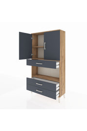 Arges Dolap 3 Raflı 3 Çekmeceli 2 Kapaklı 88x30x163 Çam-Antrasit