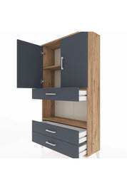 Arges Dolap 3 Raflı 3 Çekmeceli 2 Kapaklı 88x30x163 Çam-Antrasit