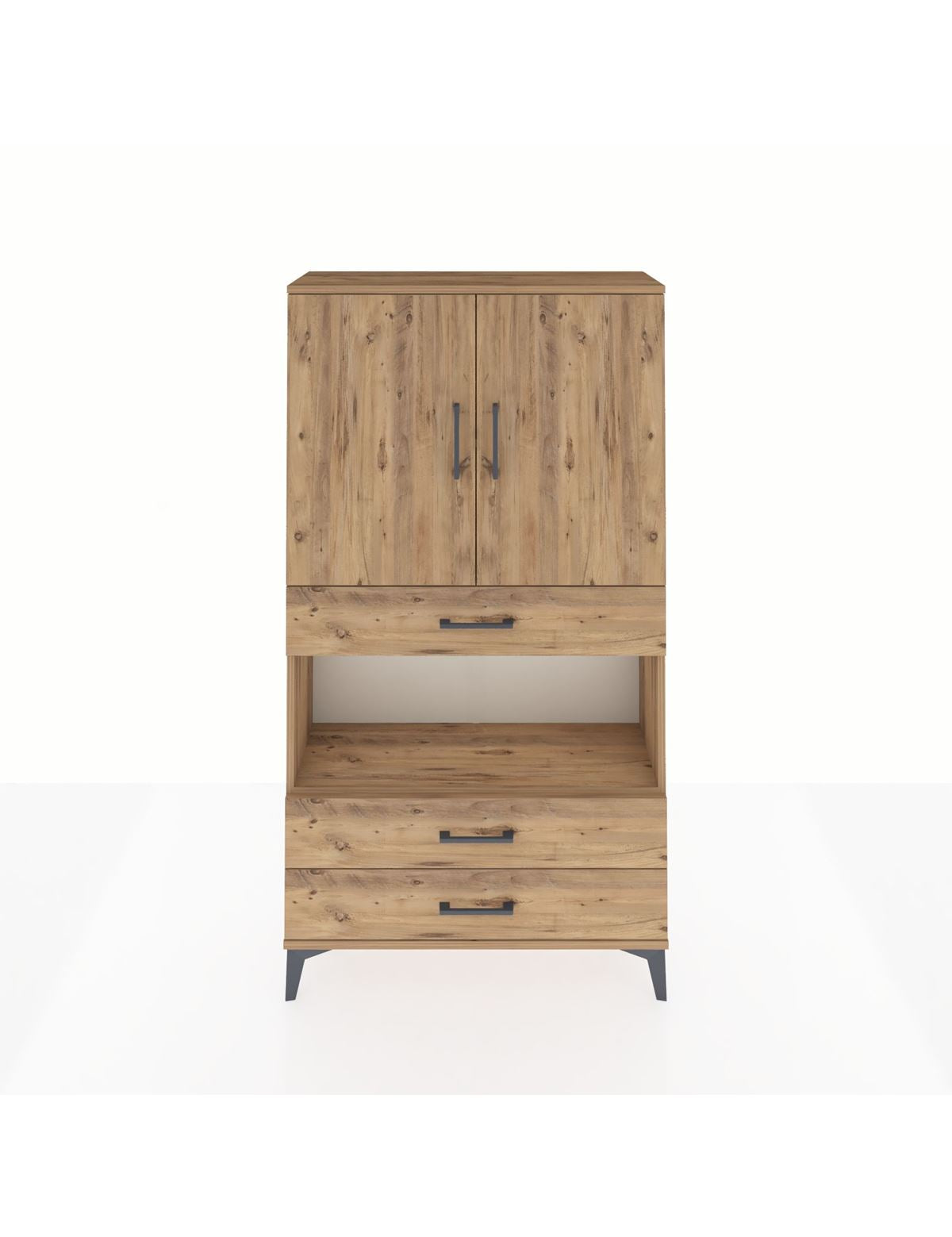 Arges Dolap 3 Raflı 3 Çekmeceli 2 Kapaklı 88x30x163 Çam-Çam