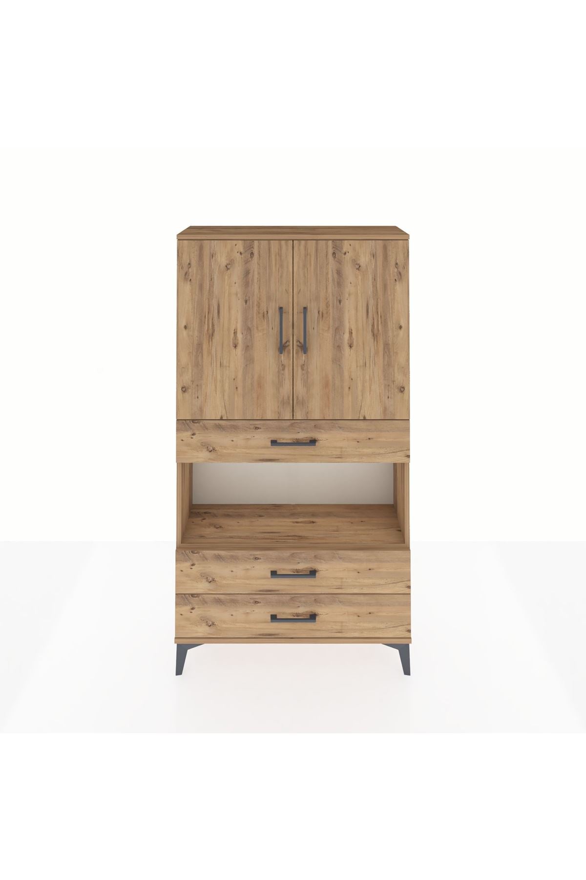 Arges Dolap 3 Raflı 3 Çekmeceli 2 Kapaklı 88x30x163 Çam-Çam