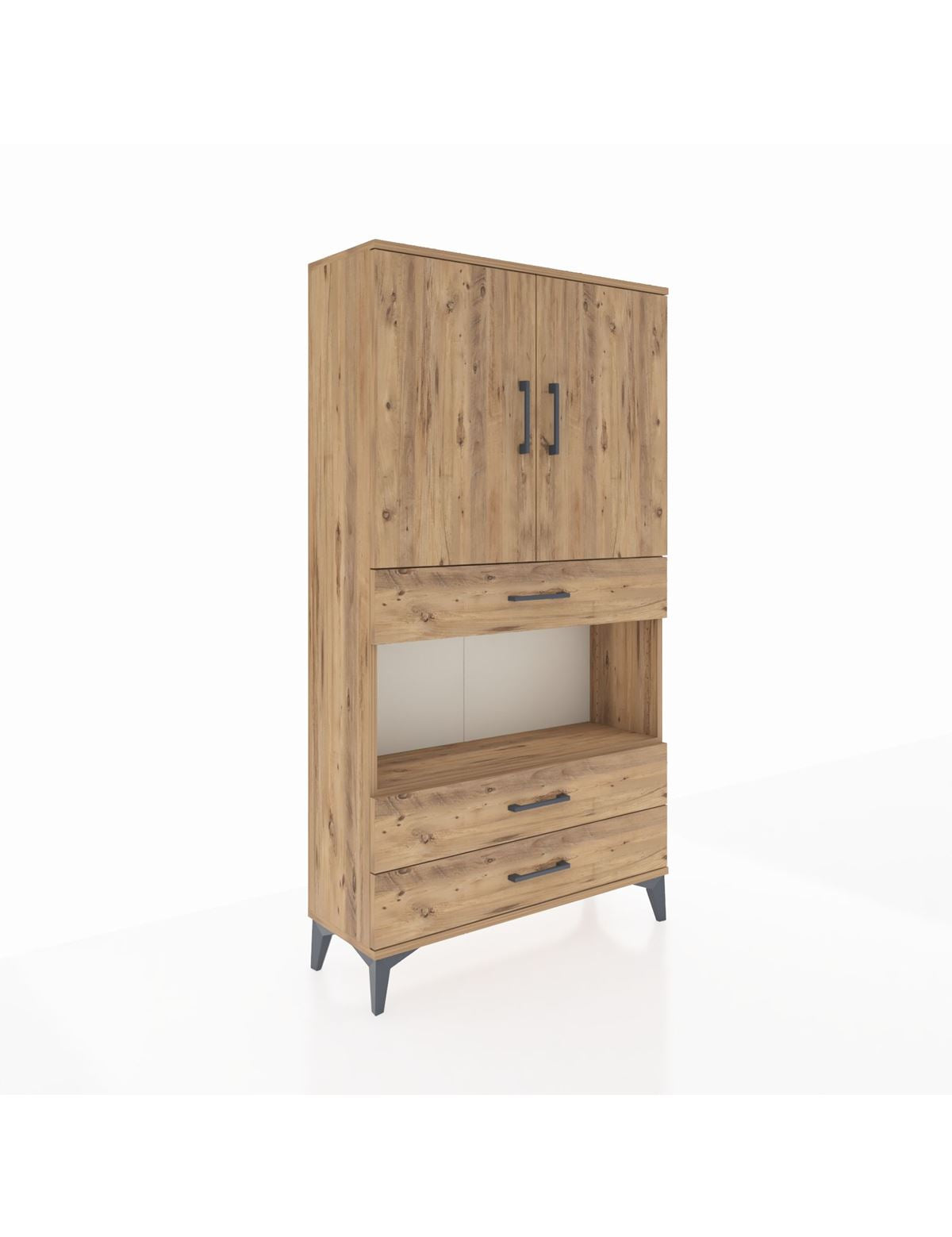 Arges Dolap 3 Raflı 3 Çekmeceli 2 Kapaklı 88x30x163 Çam-Çam