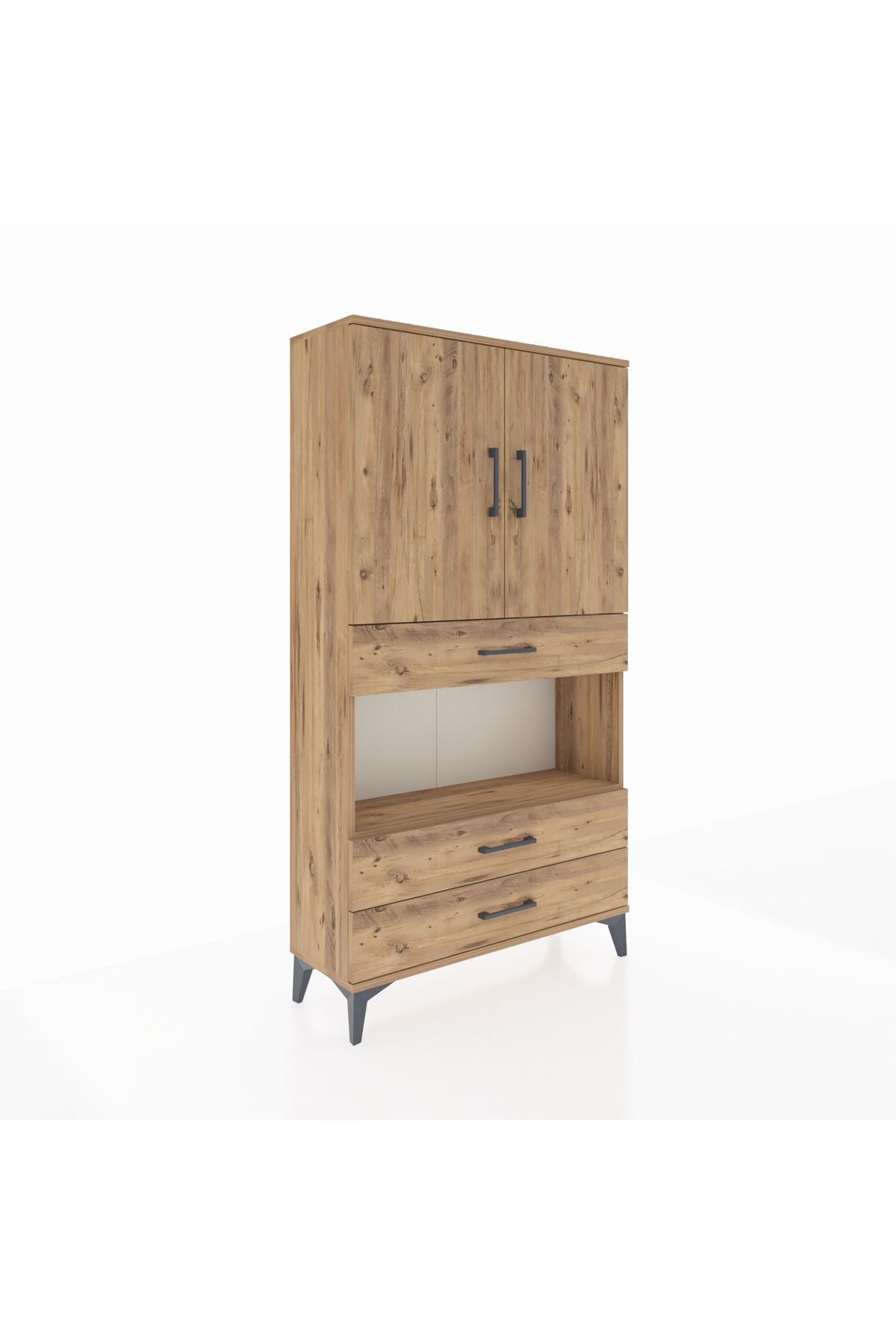 Arges Dolap 3 Raflı 3 Çekmeceli 2 Kapaklı 88x30x163 Çam-Çam