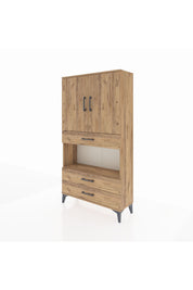 Arges Dolap 3 Raflı 3 Çekmeceli 2 Kapaklı 88x30x163 Çam-Çam