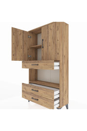 Arges Dolap 3 Raflı 3 Çekmeceli 2 Kapaklı 88x30x163 Çam-Çam