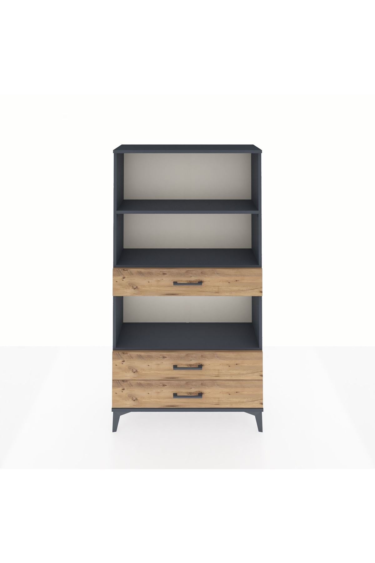 Arges Dolap 3 Raflı 3 Çekmeceli 88x30x163 Antrasit-Çam