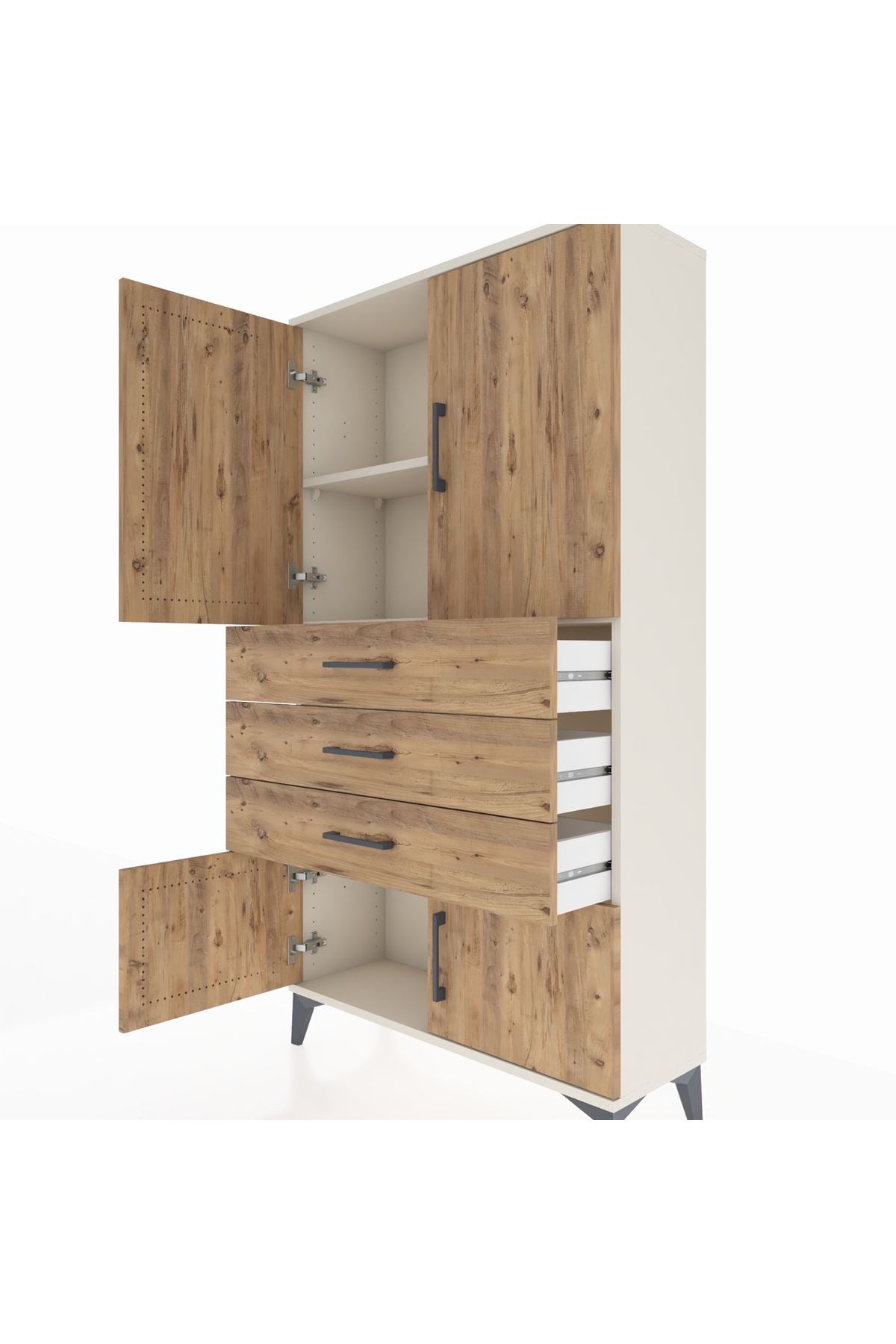 Arges Dolap 2 Raflı 3 Çekmeceli 4 Kapaklı 88x30x163 Aytaşı-Çam