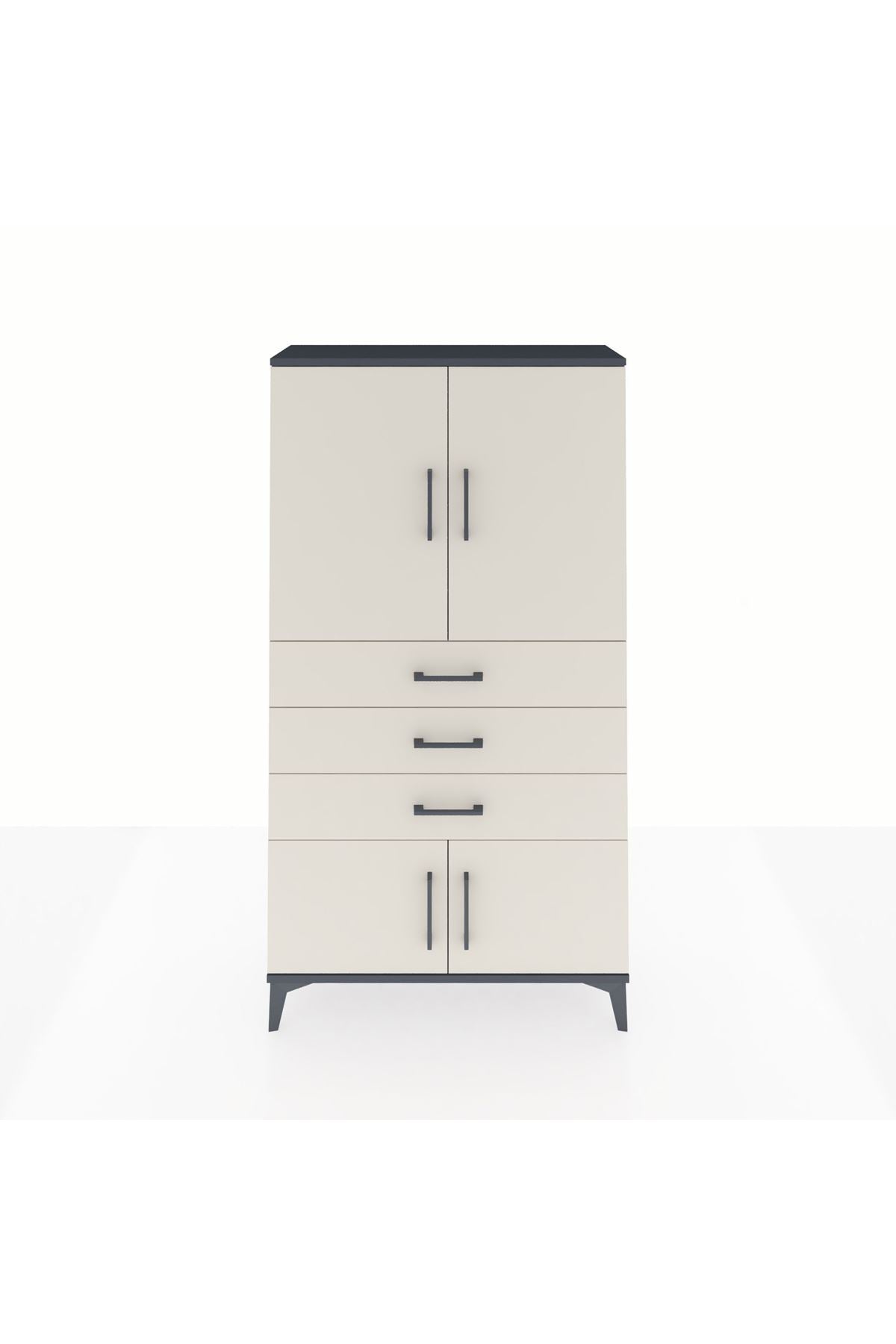 Arges Dolap 2 Raflı 3 Çekmeceli 4 Kapaklı 88x30x163 Antrasit-Aytaşı