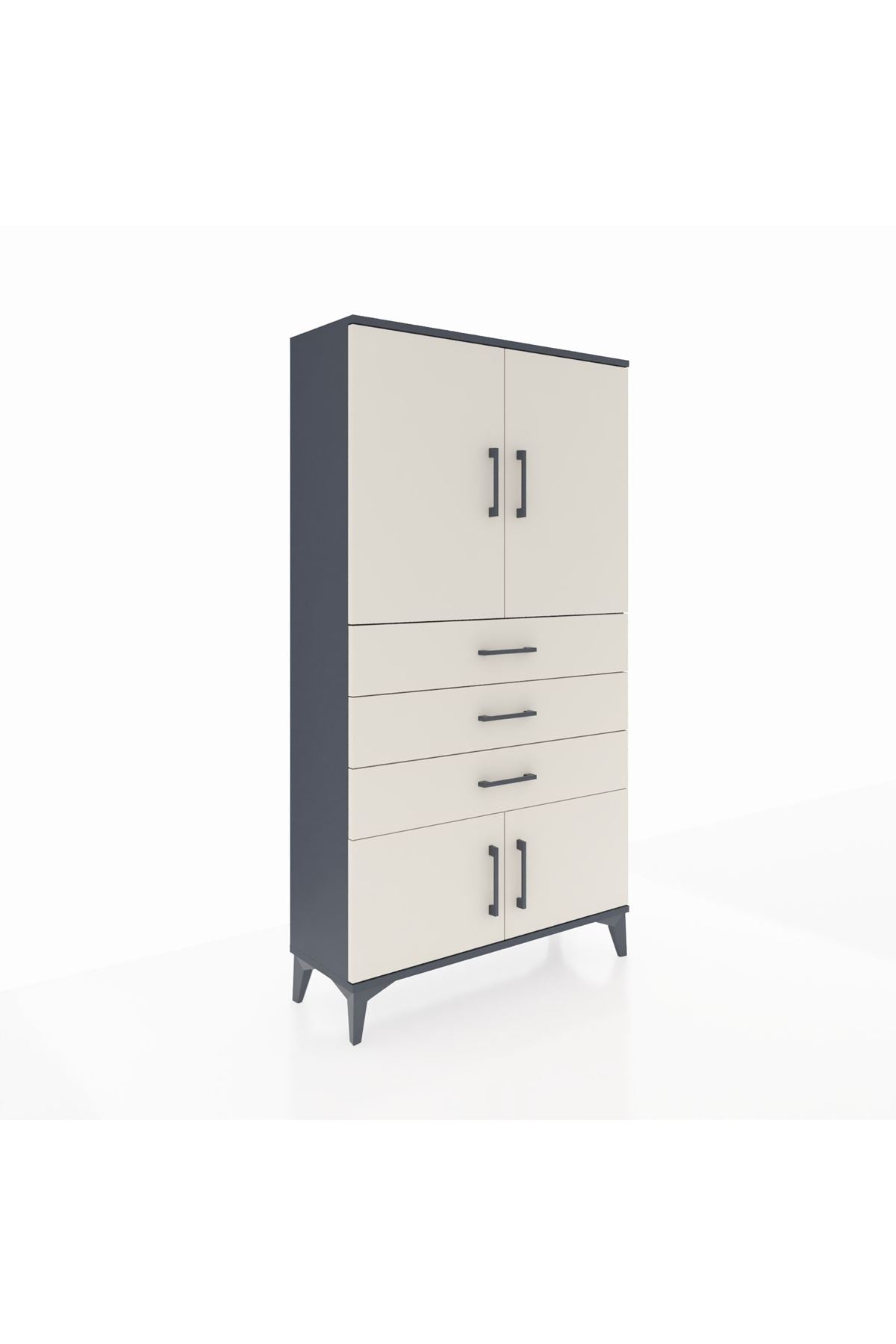 Arges Dolap 2 Raflı 3 Çekmeceli 4 Kapaklı 88x30x163 Antrasit-Aytaşı