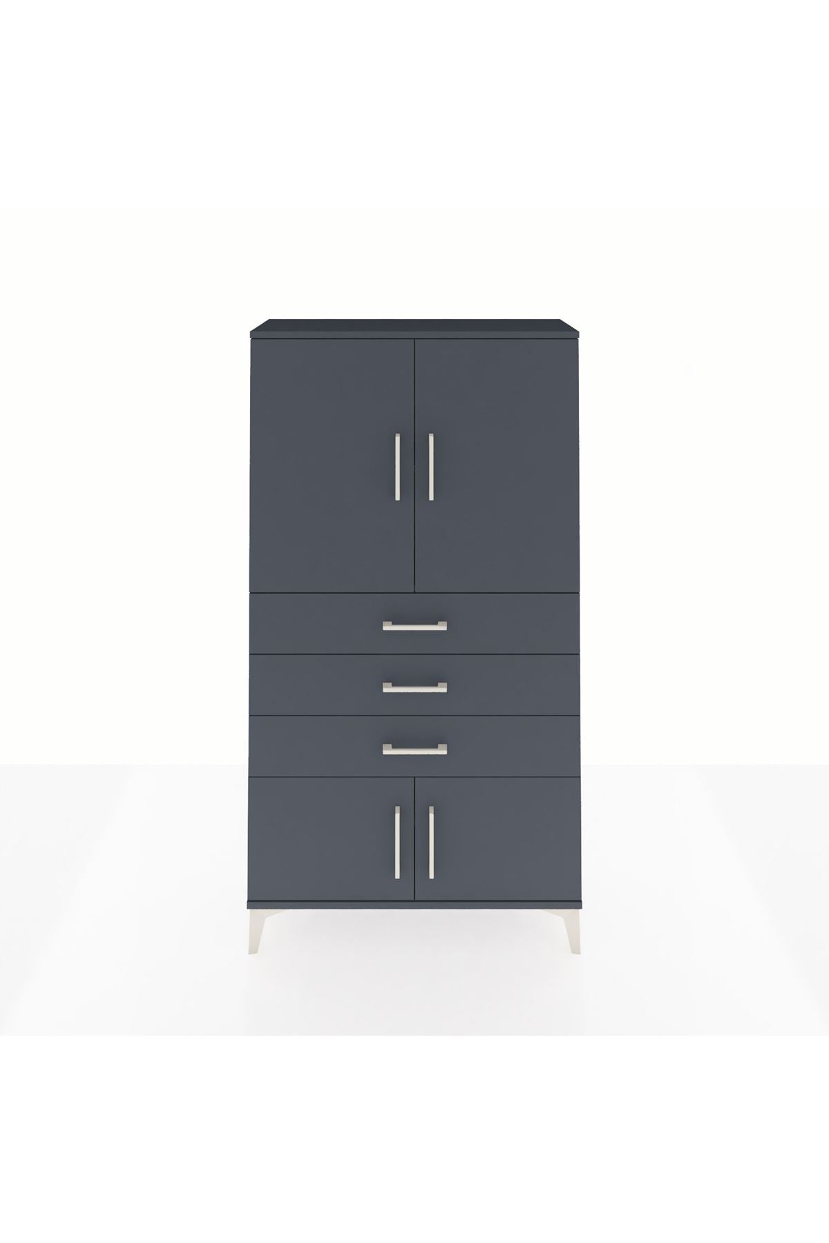 Arges Dolap 2 Raflı 3 Çekmeceli 4 Kapaklı 88x30x163 Antrasit-Antrasit