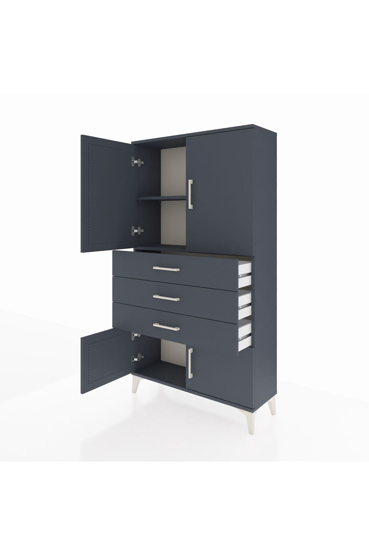 Arges Dolap 2 Raflı 3 Çekmeceli 4 Kapaklı 88x30x163 Antrasit-Antrasit