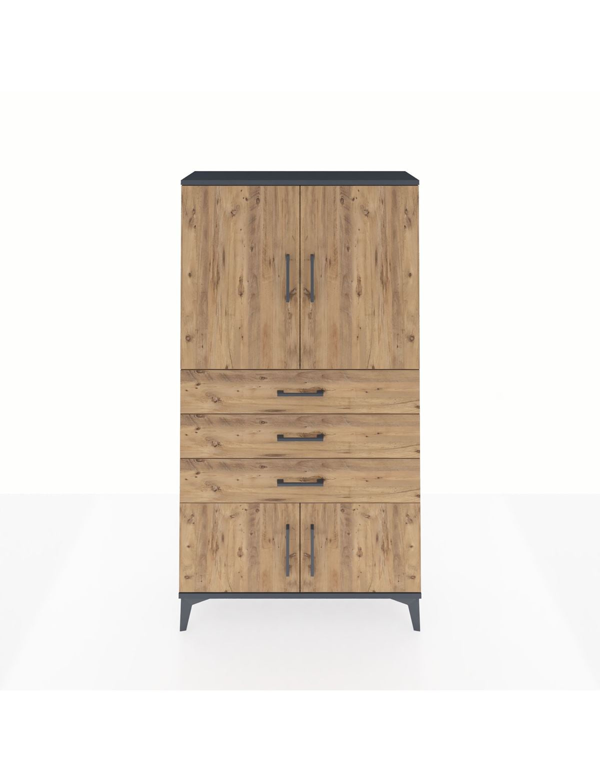 Arges Dolap 2 Raflı 3 Çekmeceli 4 Kapaklı 88x30x163 Antrasit-Çam