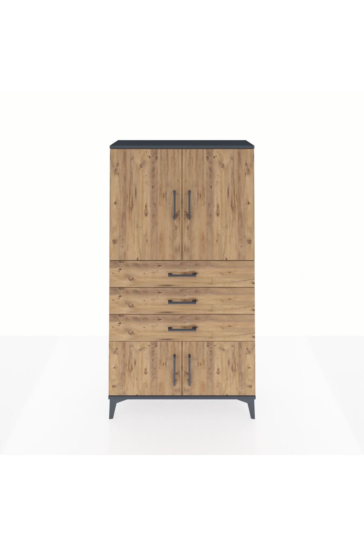 Arges Dolap 2 Raflı 3 Çekmeceli 4 Kapaklı 88x30x163 Antrasit-Çam