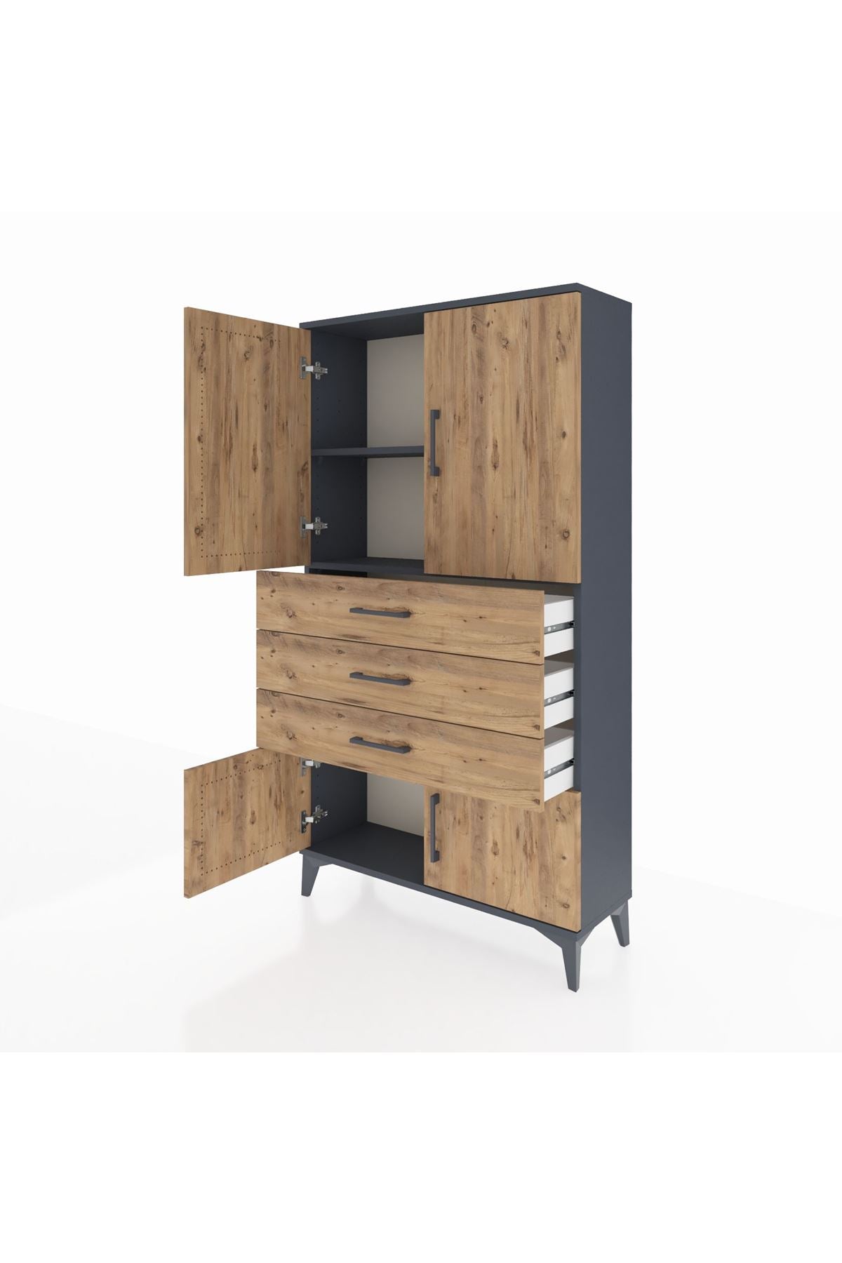 Arges Dolap 2 Raflı 3 Çekmeceli 4 Kapaklı 88x30x163 Antrasit-Çam