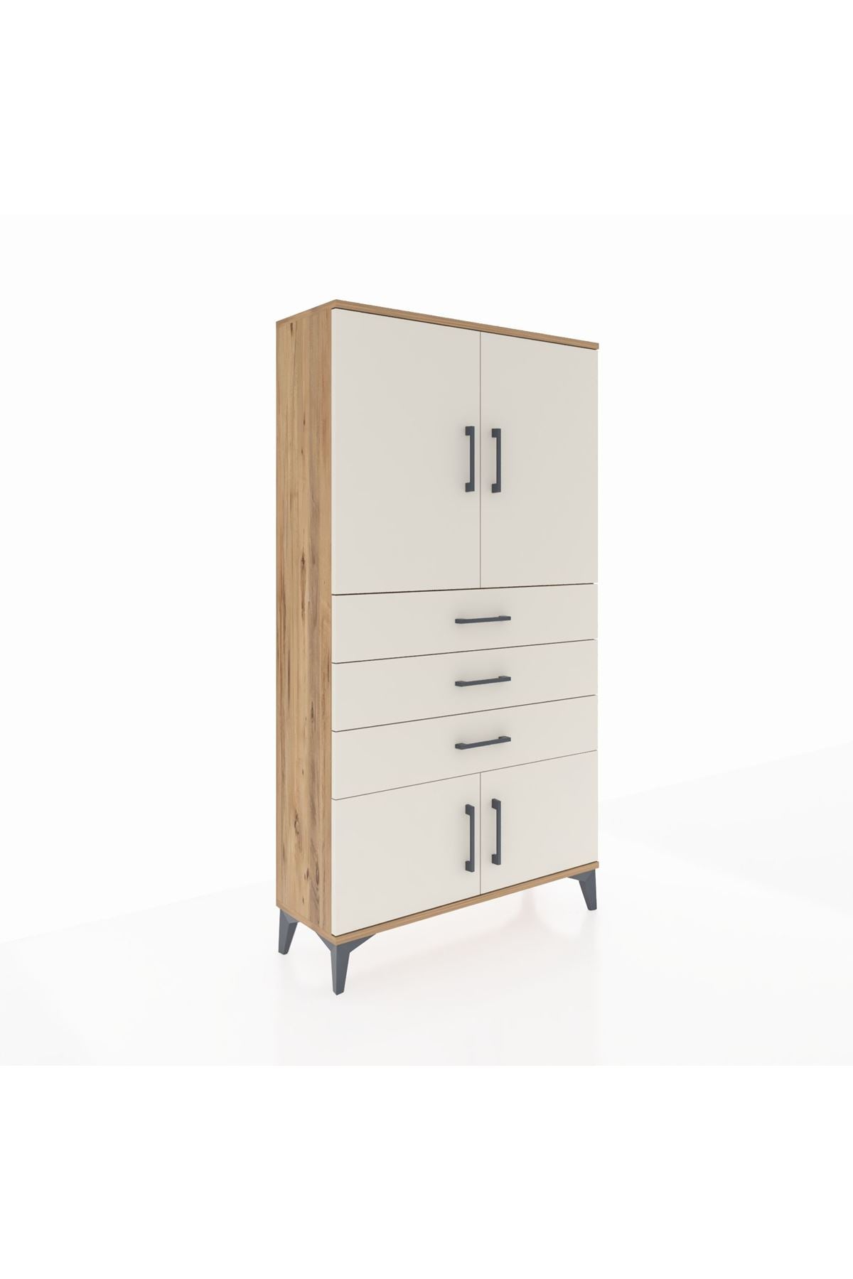 Arges Dolap 2 Raflı 3 Çekmeceli 4 Kapaklı 88x30x163 Çam-Aytaşı