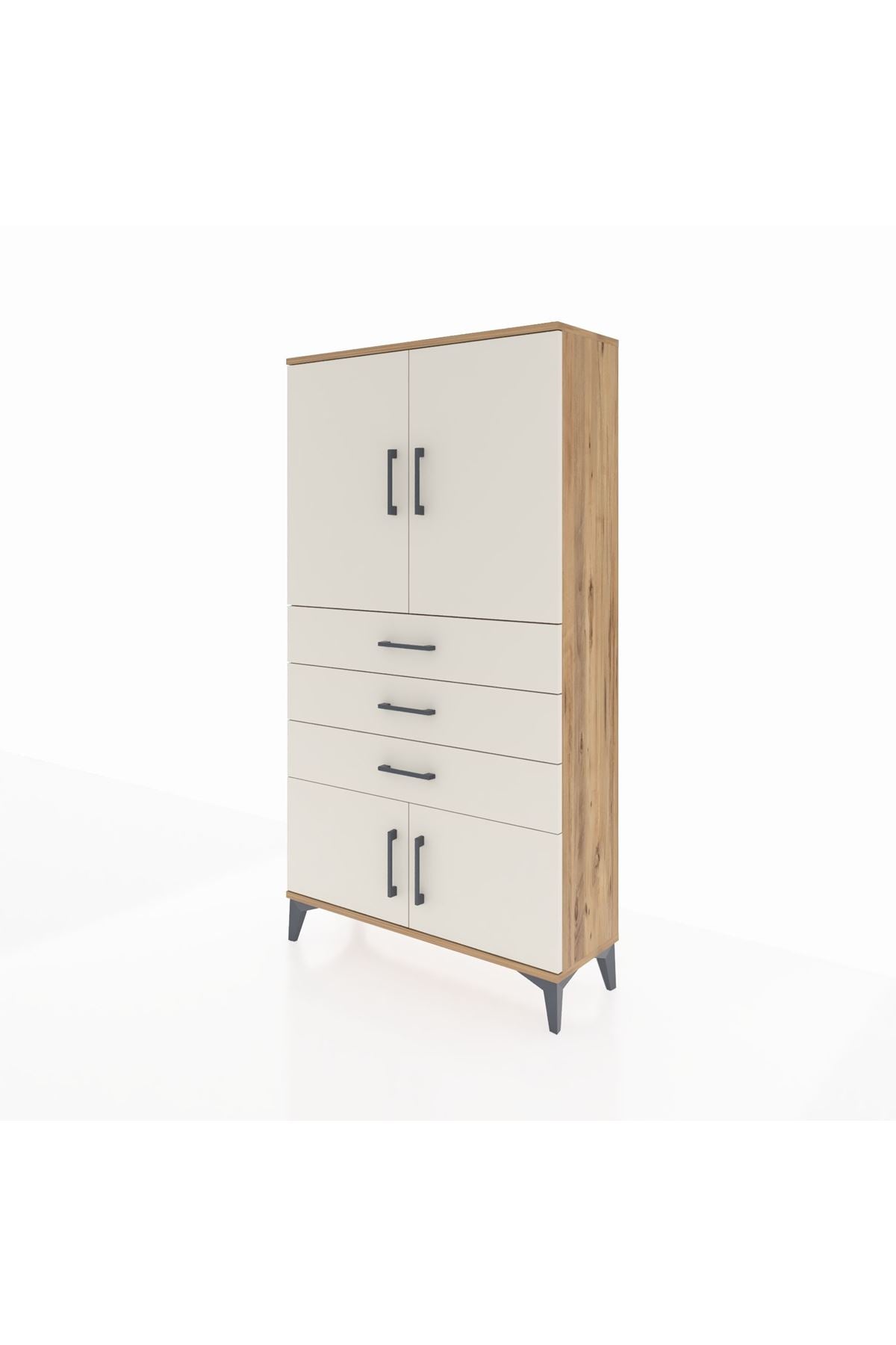 Arges Dolap 2 Raflı 3 Çekmeceli 4 Kapaklı 88x30x163 Çam-Aytaşı