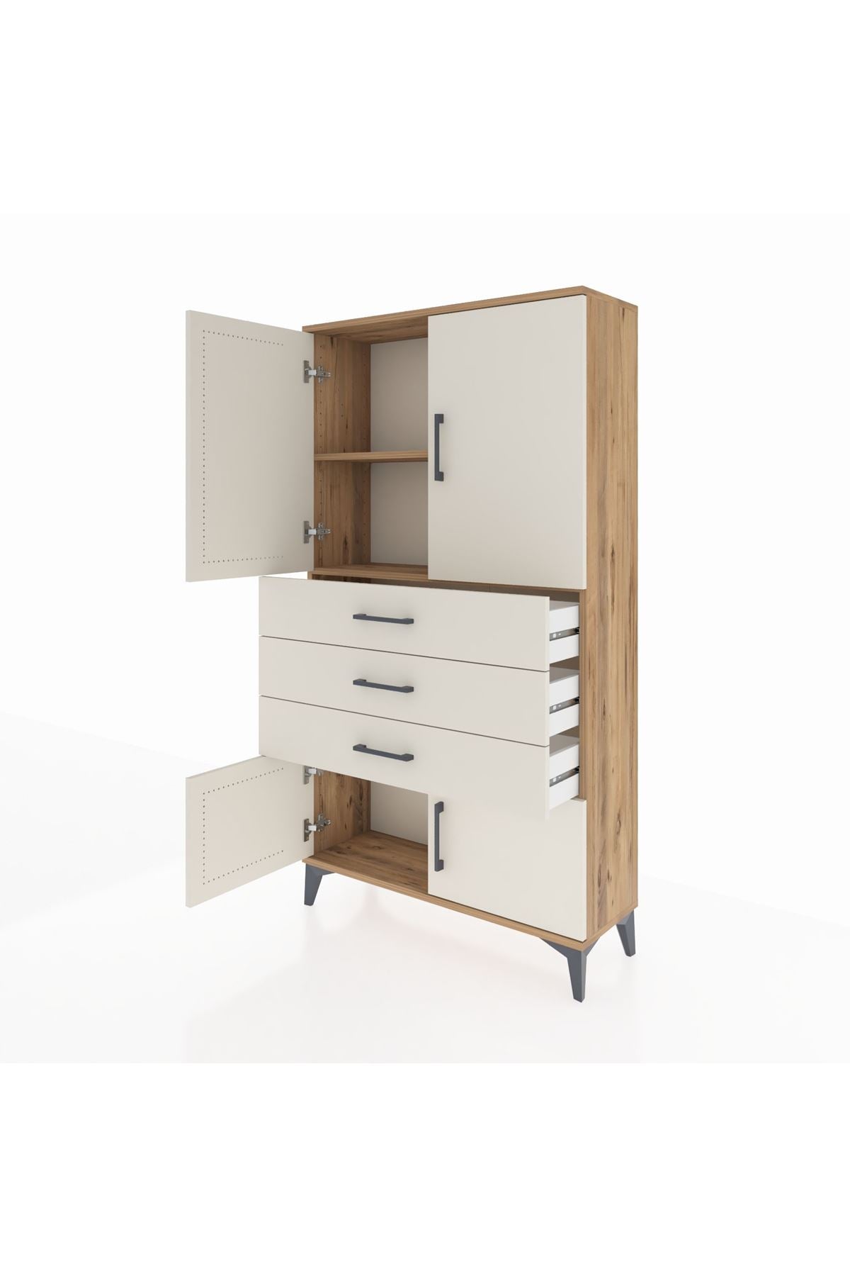 Arges Dolap 2 Raflı 3 Çekmeceli 4 Kapaklı 88x30x163 Çam-Aytaşı