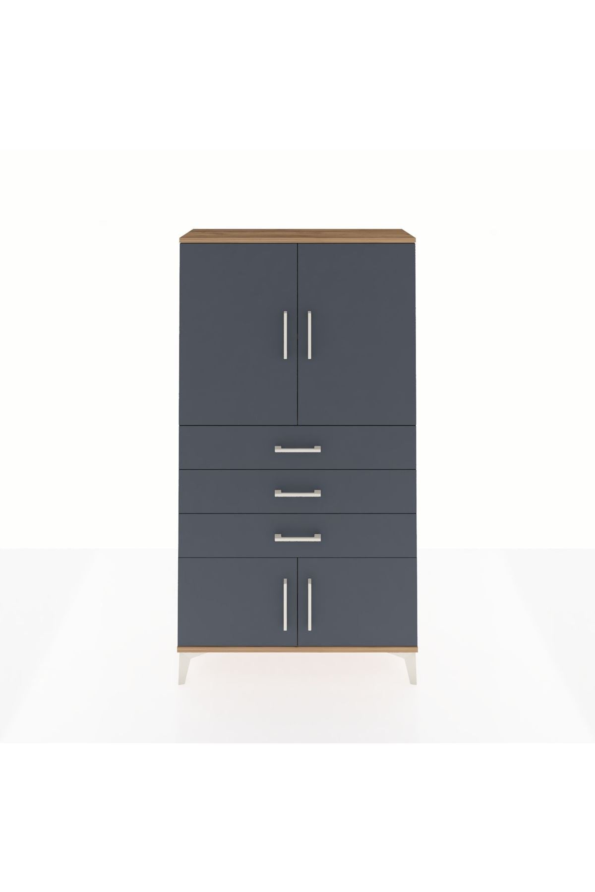 Arges Dolap 2 Raflı 3 Çekmeceli 4 Kapaklı 88x30x163 Çam-Antrasit