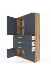 Arges Dolap 2 Raflı 3 Çekmeceli 4 Kapaklı 88x30x163 Çam-Antrasit