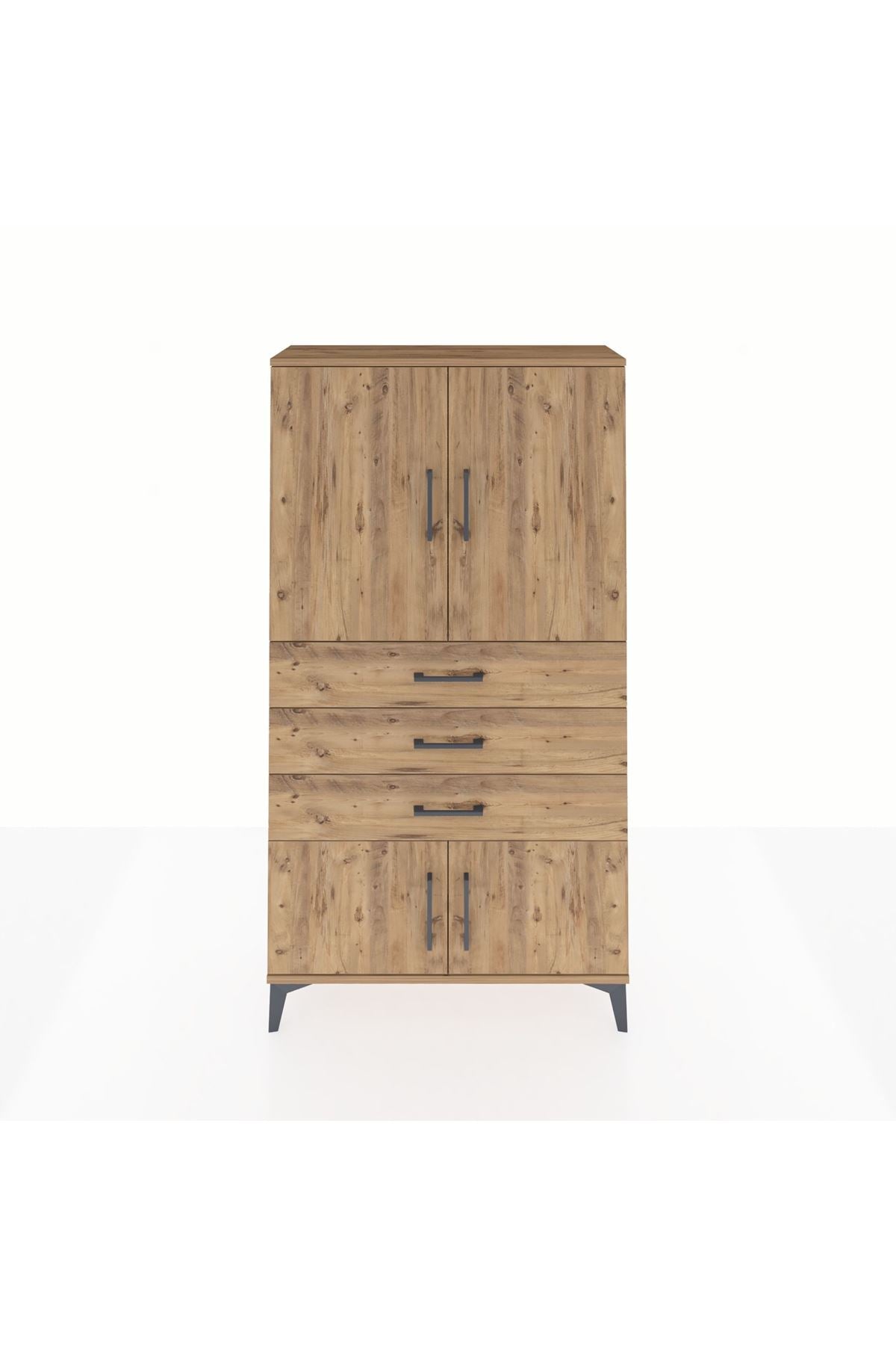 Arges Dolap 2 Raflı 3 Çekmeceli 4 Kapaklı 88x30x163 Çam-Çam