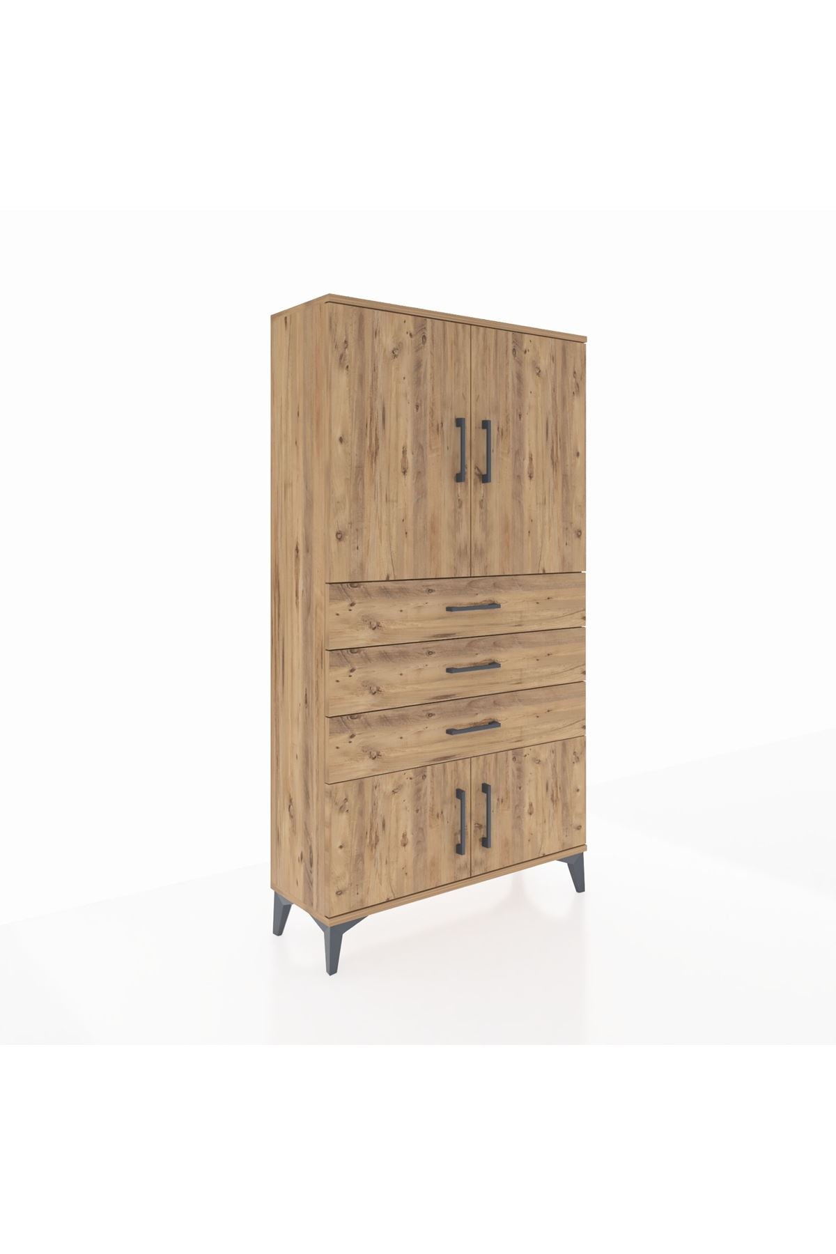 Arges Dolap 2 Raflı 3 Çekmeceli 4 Kapaklı 88x30x163 Çam-Çam