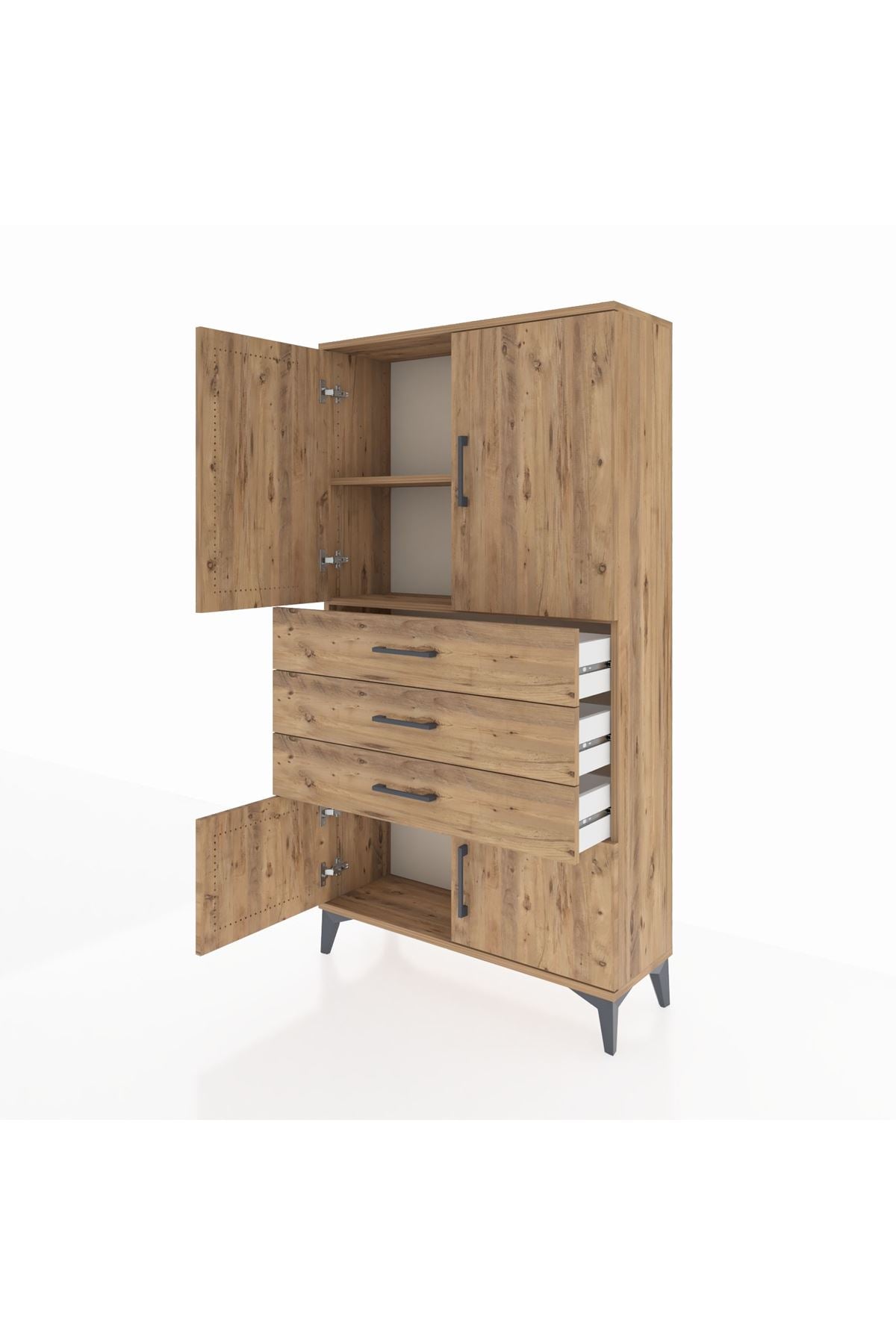 Arges Dolap 2 Raflı 3 Çekmeceli 4 Kapaklı 88x30x163 Çam-Çam