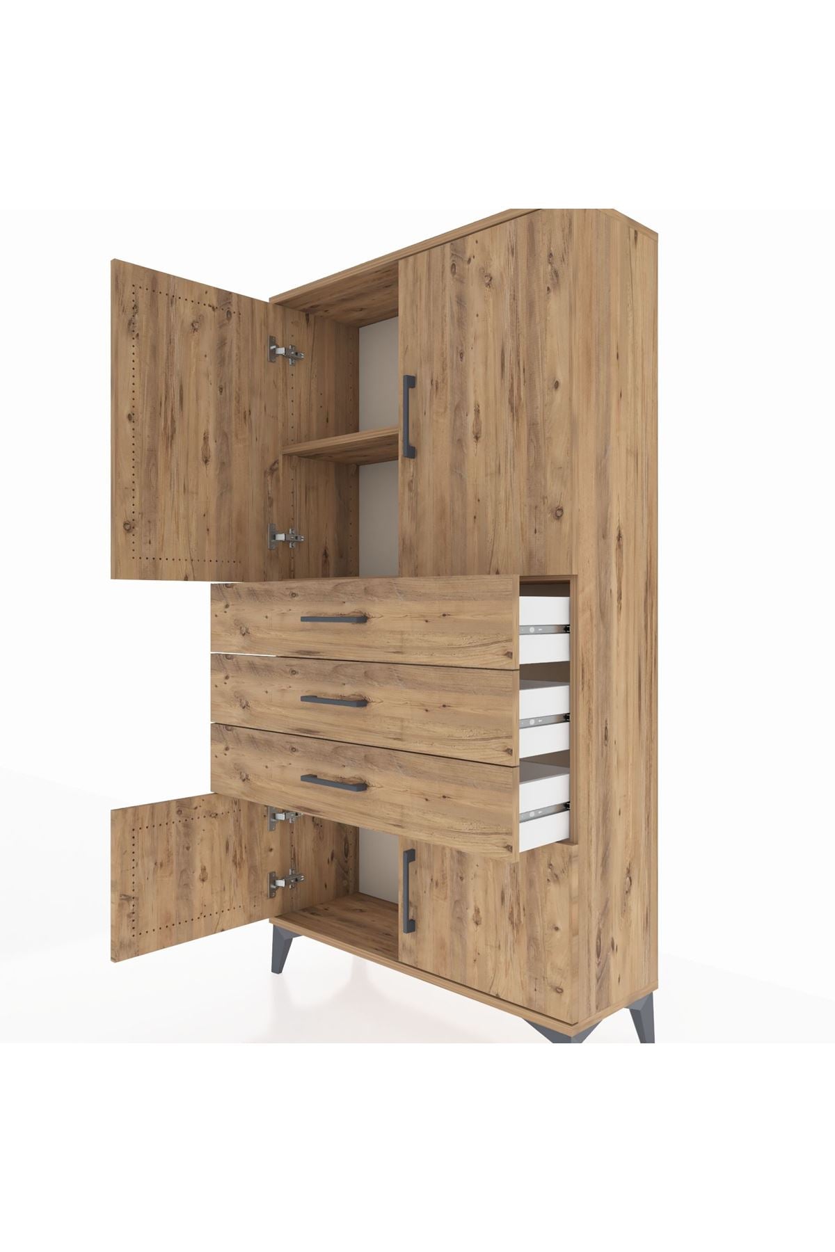 Arges Dolap 2 Raflı 3 Çekmeceli 4 Kapaklı 88x30x163 Çam-Çam