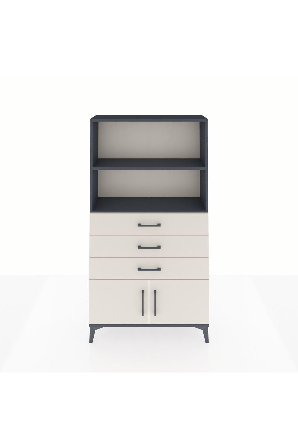 Arges Dolap 2 Raflı 3 Çekmeceli 2 Kapaklı 88x30x163 Antrasit-Aytaşı